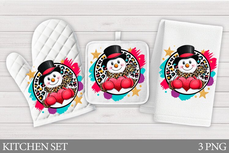 Snowman Oven Mitt Design. Snowman Kitchen Towel Sublimation example image 1