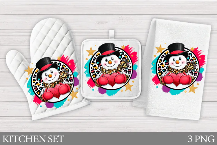 Snowman Oven Mitt Design. Snowman Kitchen Towel Sublimation