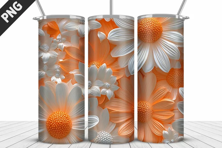 3D Daisy Flowers 20oz Tumbler Wrap | Sublimation Design