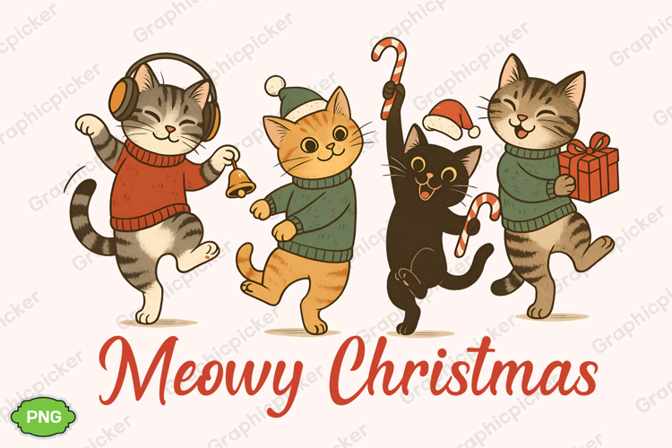 Meowy Christmas PNG, Christmas Cat PNG, Christmas Season PNG