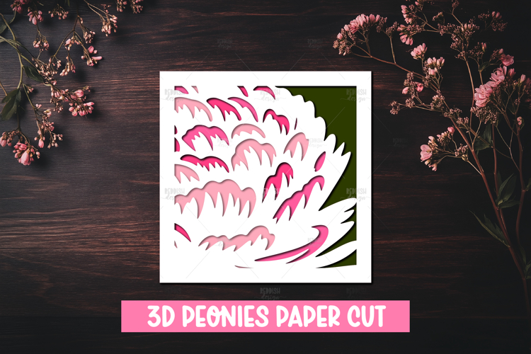 3D Layered Peony Flower Paper Cut SVG Design