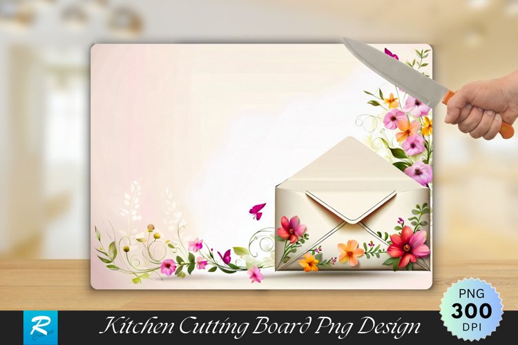 Letter envelope Floral Cutting Board Sublimation Design example image 1