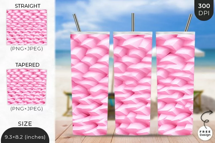 3D Pink Inflated Puffy Tumbler Wrap | 3D Sublimation Wrap