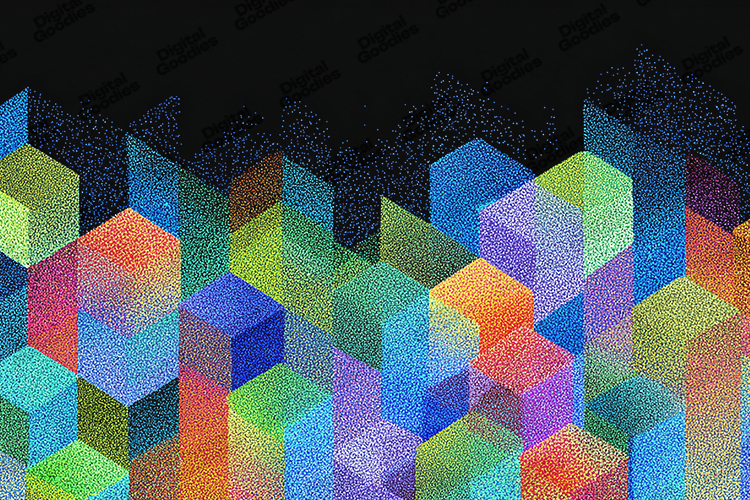 Colorful Geometric Dotted Cubes Abstract Digital Background