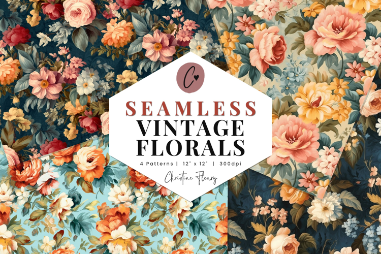 4 Seamless Vintage Florals Digital Paper