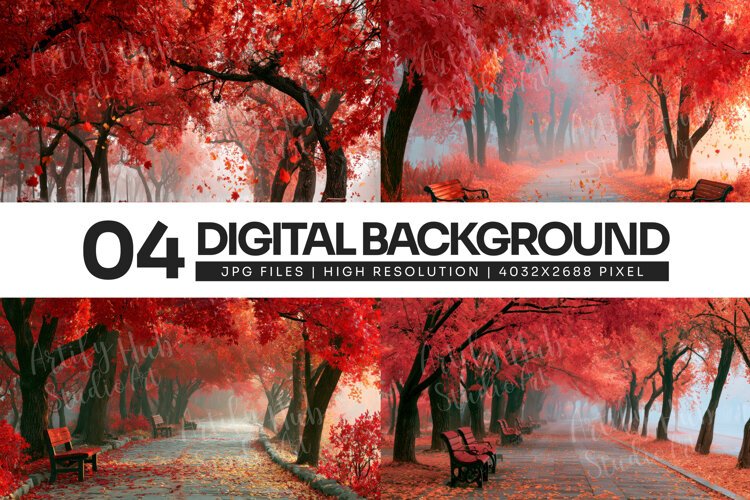 Red Maple Autumn Park Pathway Background example image 1