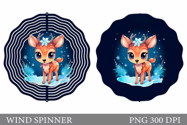 Winter Deer Wind Spinner. Cute Deer Spinner Sublimation