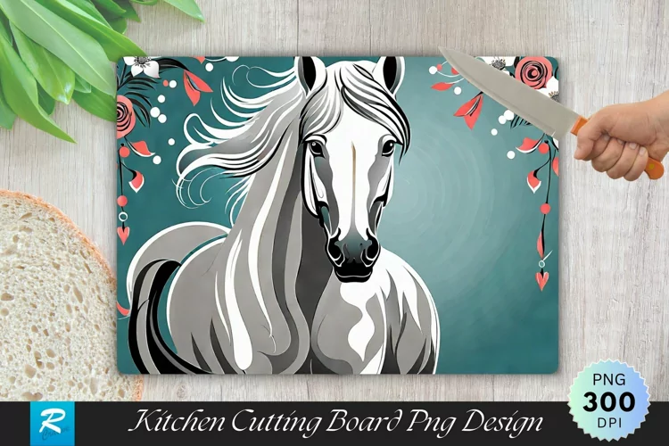 White Horse Cutting Board Sublimation Design