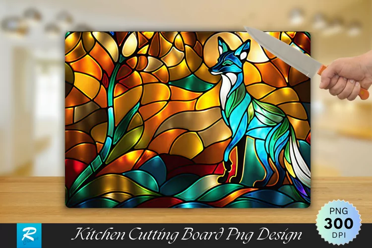 The fox Stained Cutting Board Sublimation Design