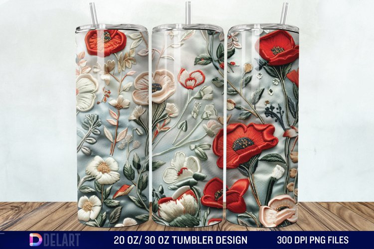 3D Embroidery floral Tumbler Wrap example image 1
