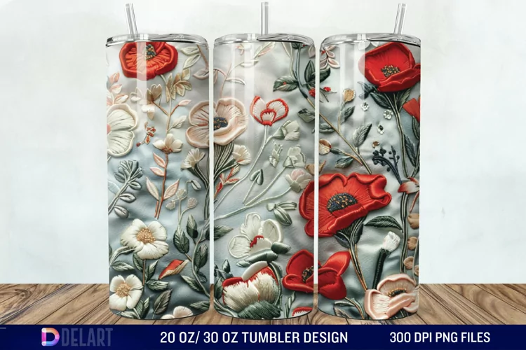 3D Embroidery floral Tumbler Wrap