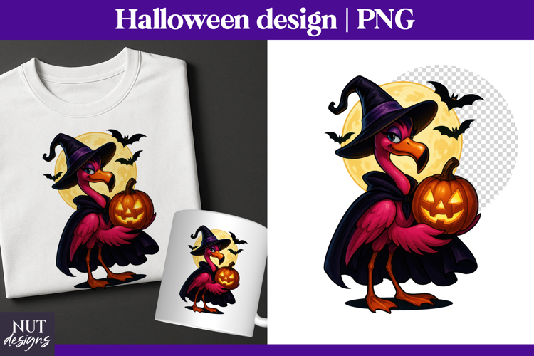 Spooky Halloween Flamingo Witch T-shirt sublimation