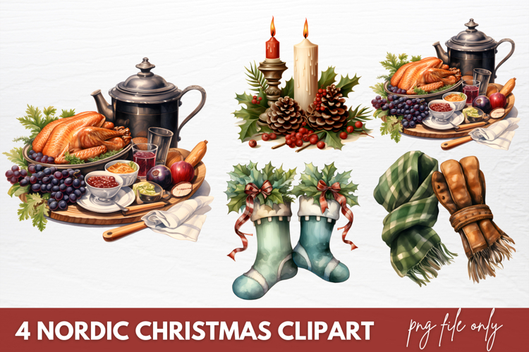 Watercolor Nordic Christmas Clipart Sublimation