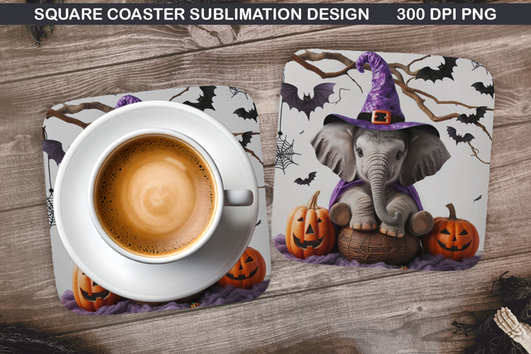 Elephant Coaster Sublimation, Halloween Coaster PNG
