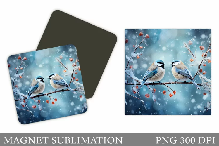 Winter Birds Magnet. Birds Magnet Sublimation
