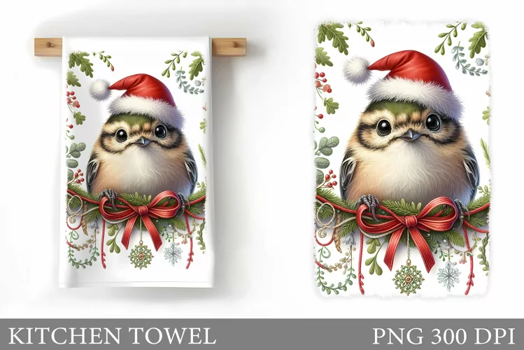 Cute Bird Kitchen Towel. Christmas Kitchen Towel Design