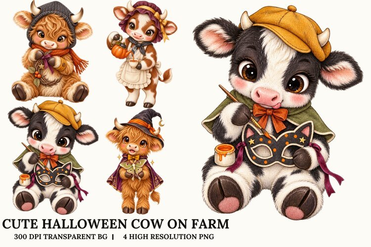 Cute Halloween Cow PNG Farm Animal Spooky Sublimation Design example image 1