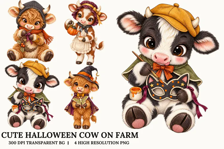 Cute Halloween Cow PNG Farm Animal Spooky Sublimation Design