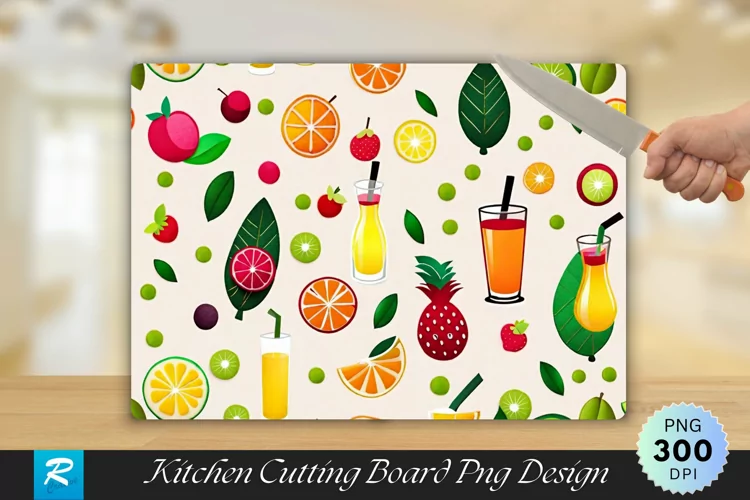 Fruits Juices Cutting Board Sublimation Design