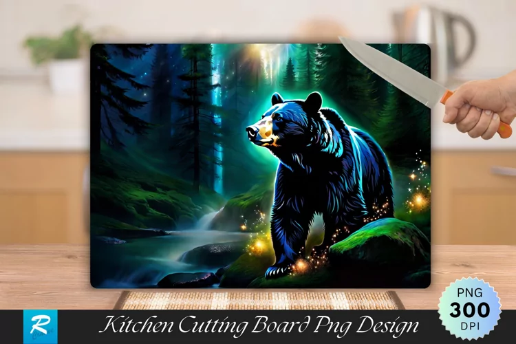 Black Bear Cutting Board Sublimation Design