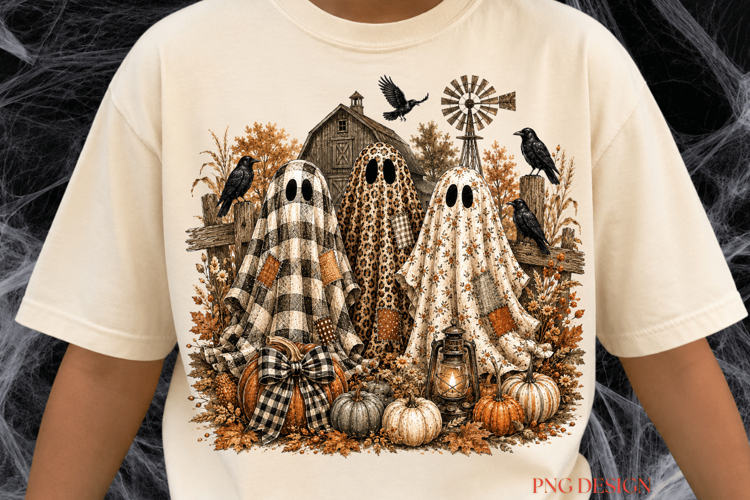 Fall Ghost PNG, Farmhouse Halloween Sublimation,Rustic Ghost