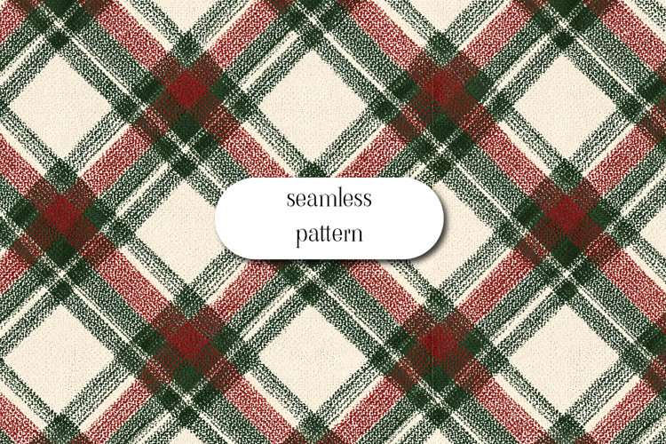 Vintage Christmas Plaid Seamless Pattern Festive Red, Green