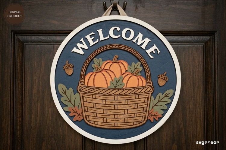 Welcome Fall Door Hanger Laser Cut | Autumn Sign | SVG