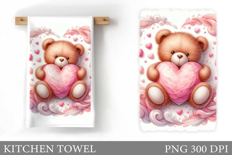 Valentines Bear Kitchen Towel. Valentines Kitchen Towel example image 1