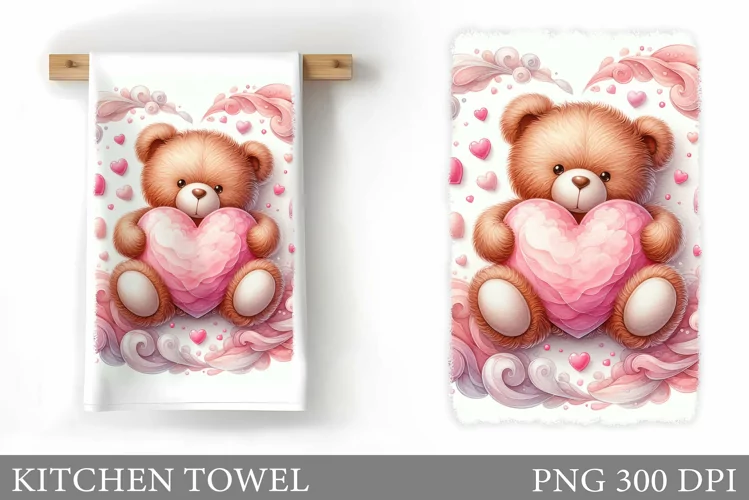 Valentines Bear Kitchen Towel. Valentines Kitchen Towel