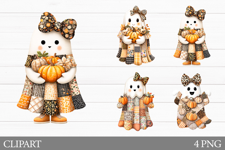 Patchwork Ghost Clipart. Ghost Halloween Clipart