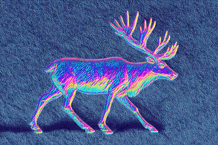 Neon Rainbow Deer Silhouette Christmas Clipart