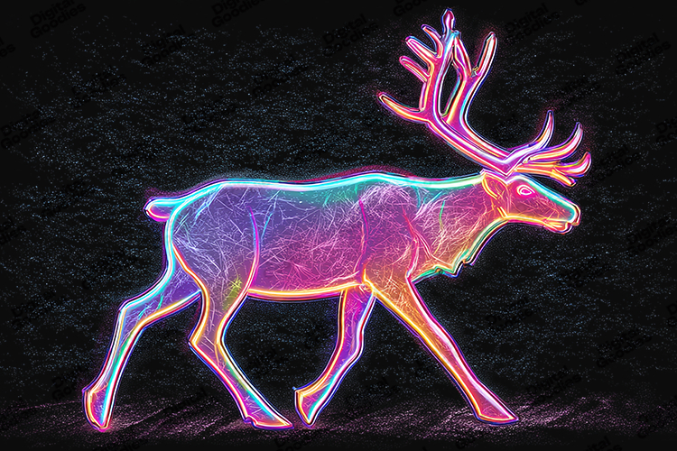 Neon Reindeer Outline Glow Christmas Clipart