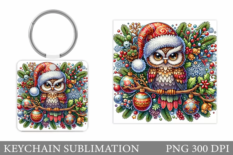 Cute Owl Keychain Design. Christmas Keychain Sublimation