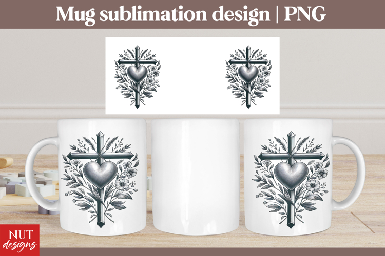 Floral Cross Mug sublimation Christian mug Religious mug