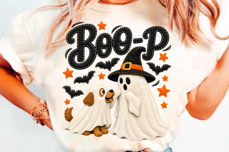 Cute Halloween Boo Ghost And Puppy T-Shirt Design