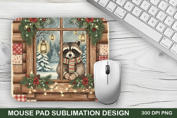 Christmas Raccoon Mouse Pad Sublimation - Christmas Design