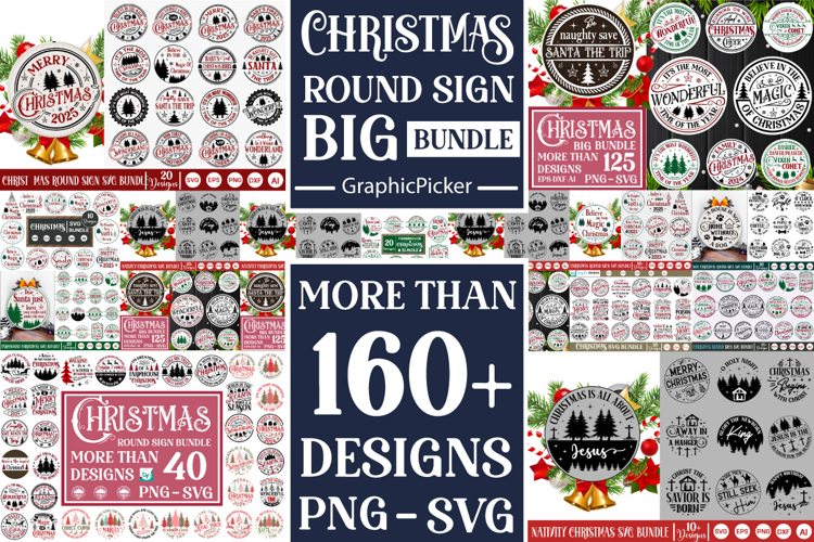 Mega Christmas Round Sign SVG Bundle | Christmas Door Sign