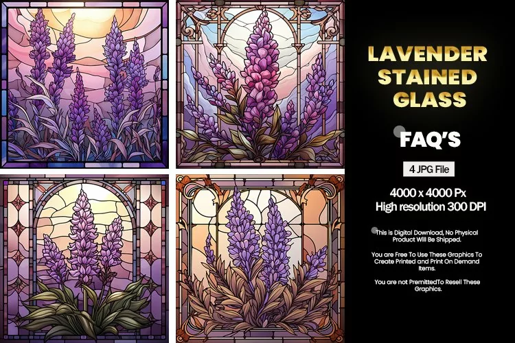 Stained Glass Lavender Square Coaster - 04 Variations