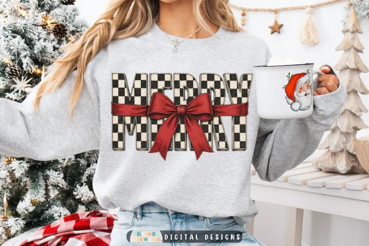 Merry PNG | Preppy Christmas Bow PNG