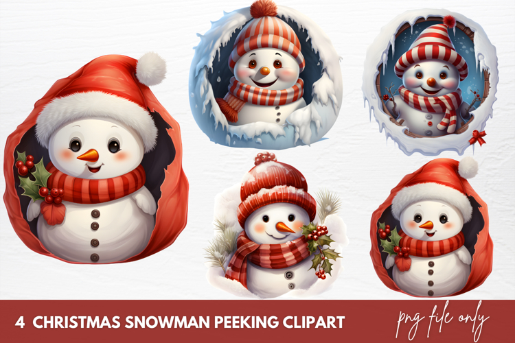 Christmas Snowman Peeking Clipart