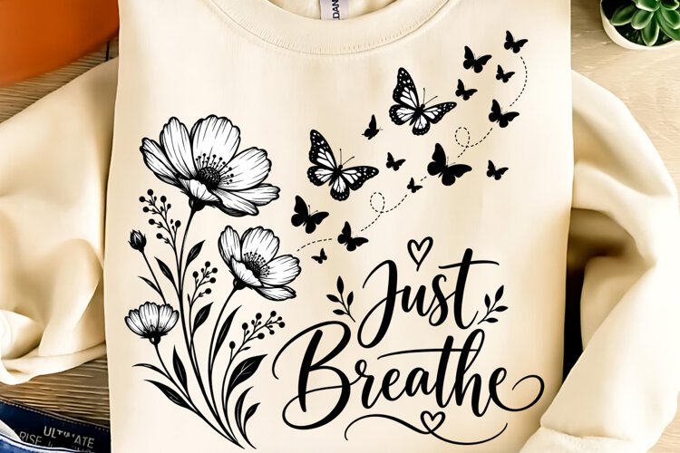Just Breathe PNG, Inspirational Sublimation, Motivational example image 1
