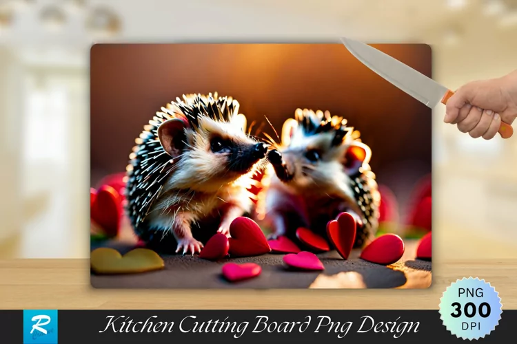 Cute Hedgehog With Hearst Cutting Board Sublimation Design