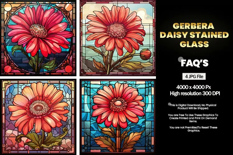 Stained Glass Gerbera Daisy Square Coaster - 04 Variations