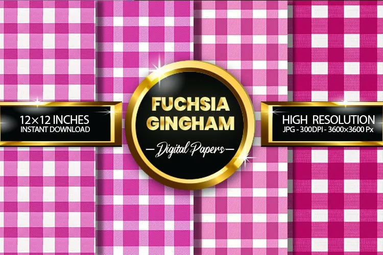 Fuchsia Gingham Digital Papers - 04 Variations