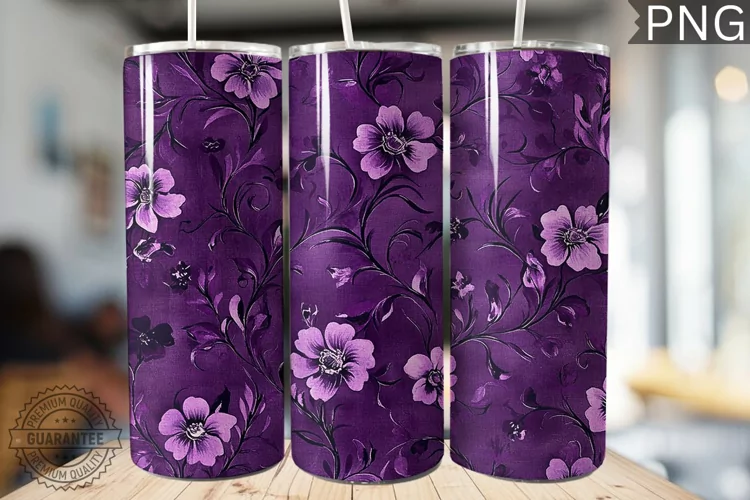 Purple Floral Tumbler Wrap - High Quality 300 Dpi