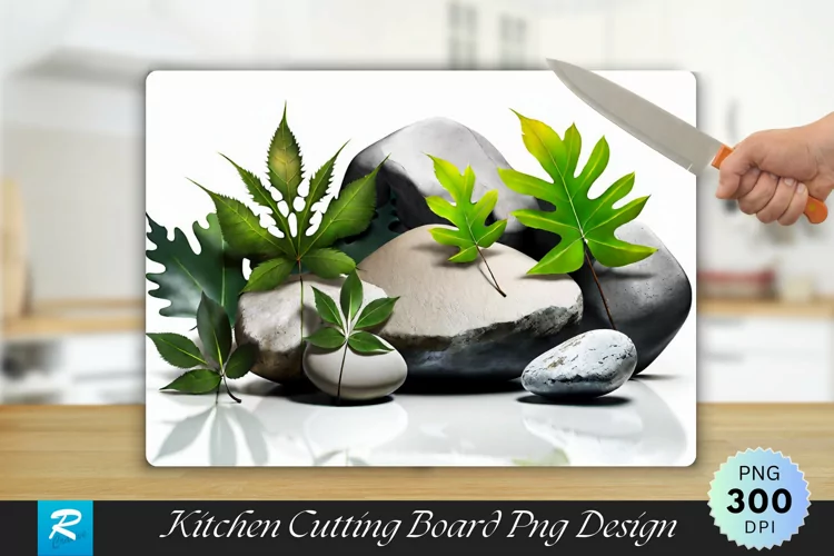 Leaves With Rock Cutting Board Sublimation Design