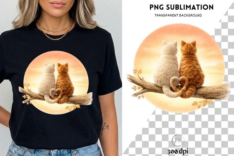 Cute Cat Couple PNG Sublimation | Romantic Kitten Love