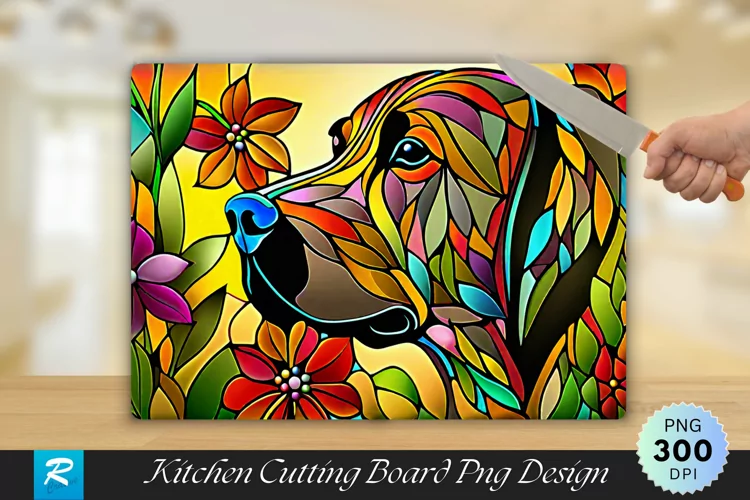 Dog Stained Glass Cutting Board Sublimation Design