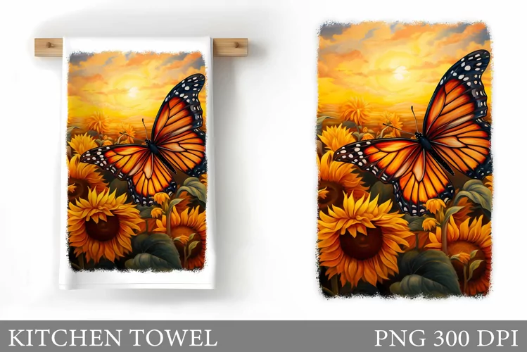 Butterfly Kitchen Towel. Flowers Kitchen Towel Sublimation