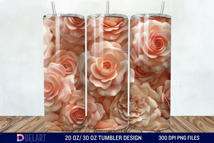 3D Flower Seamless Roses Tumbler Wrap example image 1